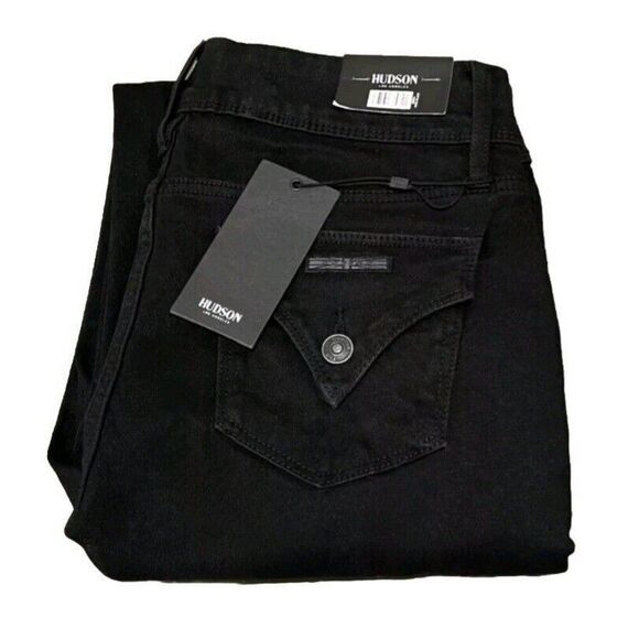 HUDSON Straight Stretch Denim Jeans 12/32 Flap Pocket Slim Fit Mid-Rise Black - Picture 2 of 10